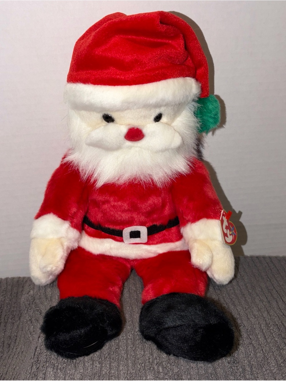Ty Plush Santa in Red, White & Black with Green Ear Accent